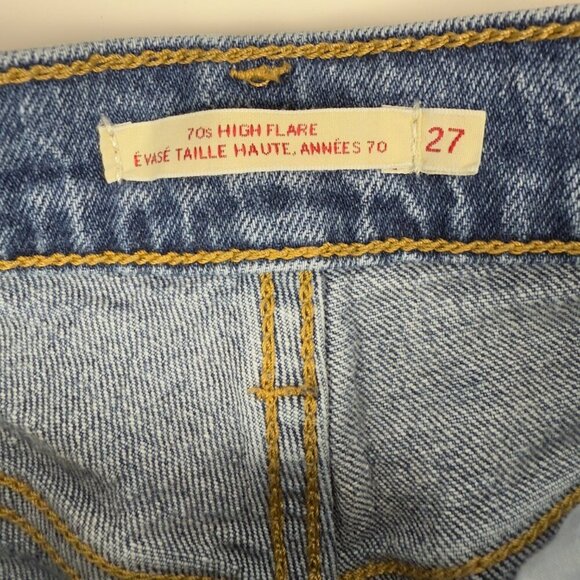 Levi's 70's High Rise Flare Straight Stretch Medium Dark Blue Wash Jeans Size 27 - Picture 3 of 5